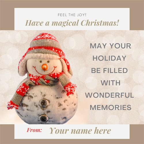 Print Name on Christmas Celebration With Snowman Card