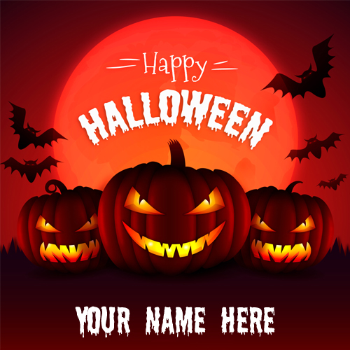 Happy Halloween Name Wishes Picture With Evil Pumpkins