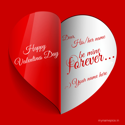 Write Name on Happy Valentine Day Red Heart Greeting