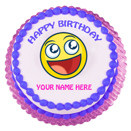 Cute Smiling Emoji Birthday Designer Cake With Name