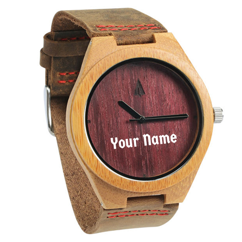 Print Name on Wooden Purple Heart Plain Watch