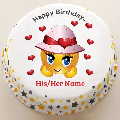 Cutie Pie Girl Smiley Emoticon Birthday Cake With Name