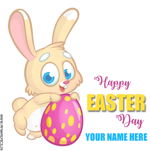 Happy Easter Day Cute Bunny Greeting With Name
