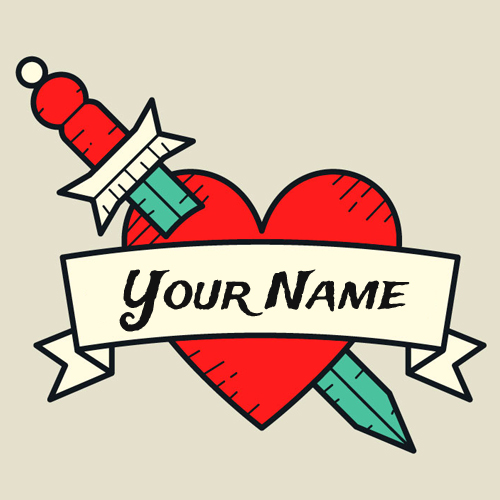 Create Vintage Red Heart Tattoo Design With Your Name