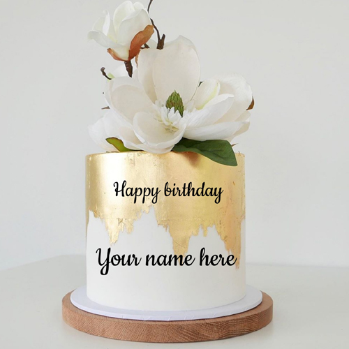 Elegant Floral Art Double Layer Birthday Cake With Name