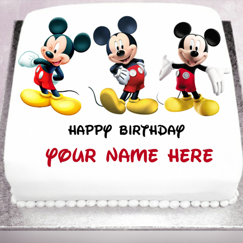 Smiling And Happy Mickey Mouse Birthday Cake With Name