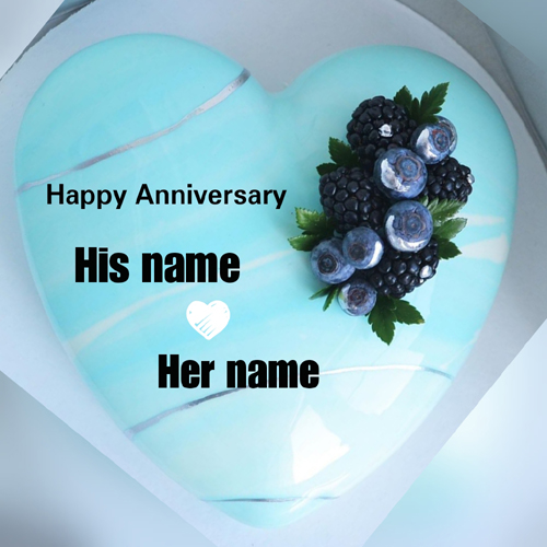 Happy Anniversary Wishes Heart Cake With Couple Name