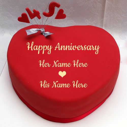 Beautiful Red Heart Fondant Name Cake For Anniversary