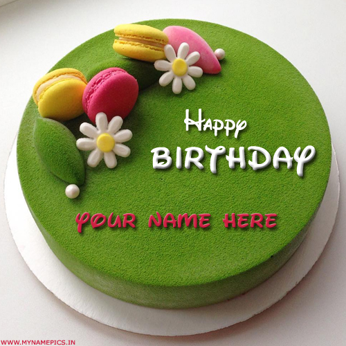 Beautiful Green Name Birthday Cake With Colorful Donuts