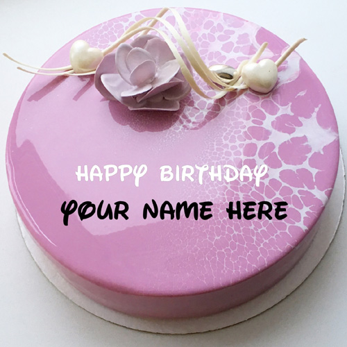 Mirror Glazed Purple Floral Birthday Cake Pic With Name
