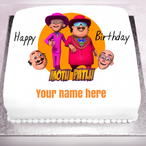 Write Name on Cute Motu Patlu Cartoon Cake For Kids