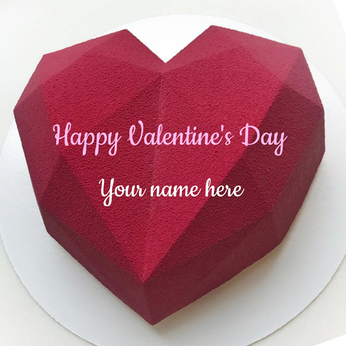 Happy Valentines Day Red Crystal Heart Cake With Name