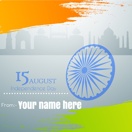 Write Name on 15th August Independence Day Greeting
