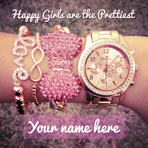 Happy Girls With Pretty Ornaments Greeting With Name