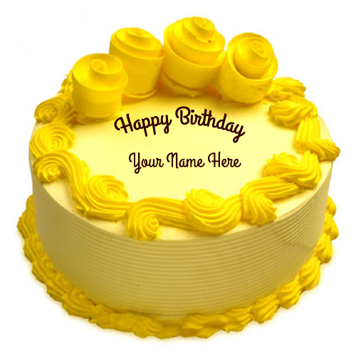 Beautiful Yellow Flower Birthday Cake With Your Name