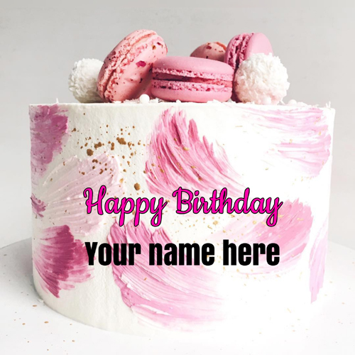 Elegant White and Pink Donuts Birthday Cake With Name