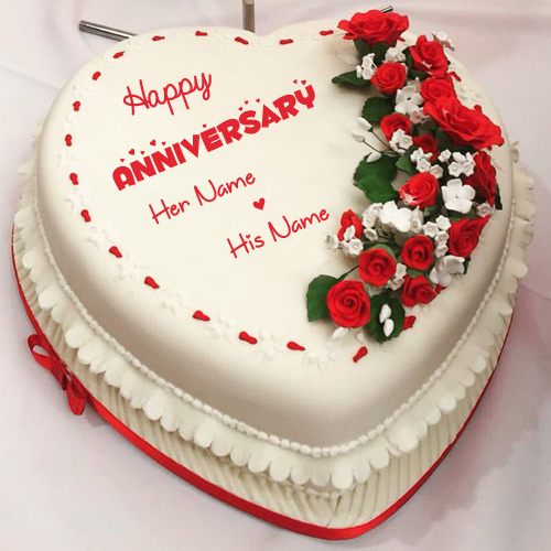 Beautiful Anniversary Special Love Heart Cake With Name