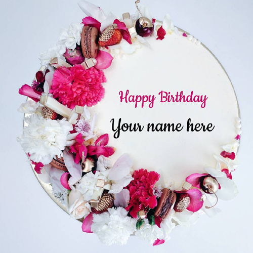 Name Birthday Wishes Cake With Flowers Decoration