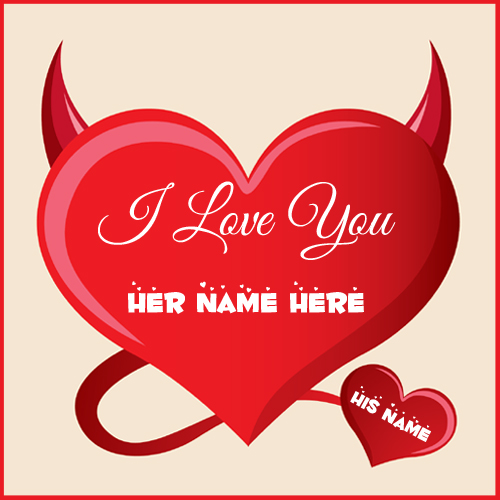 Red Devil Heart Beautiful Greeting Card With Lover Name